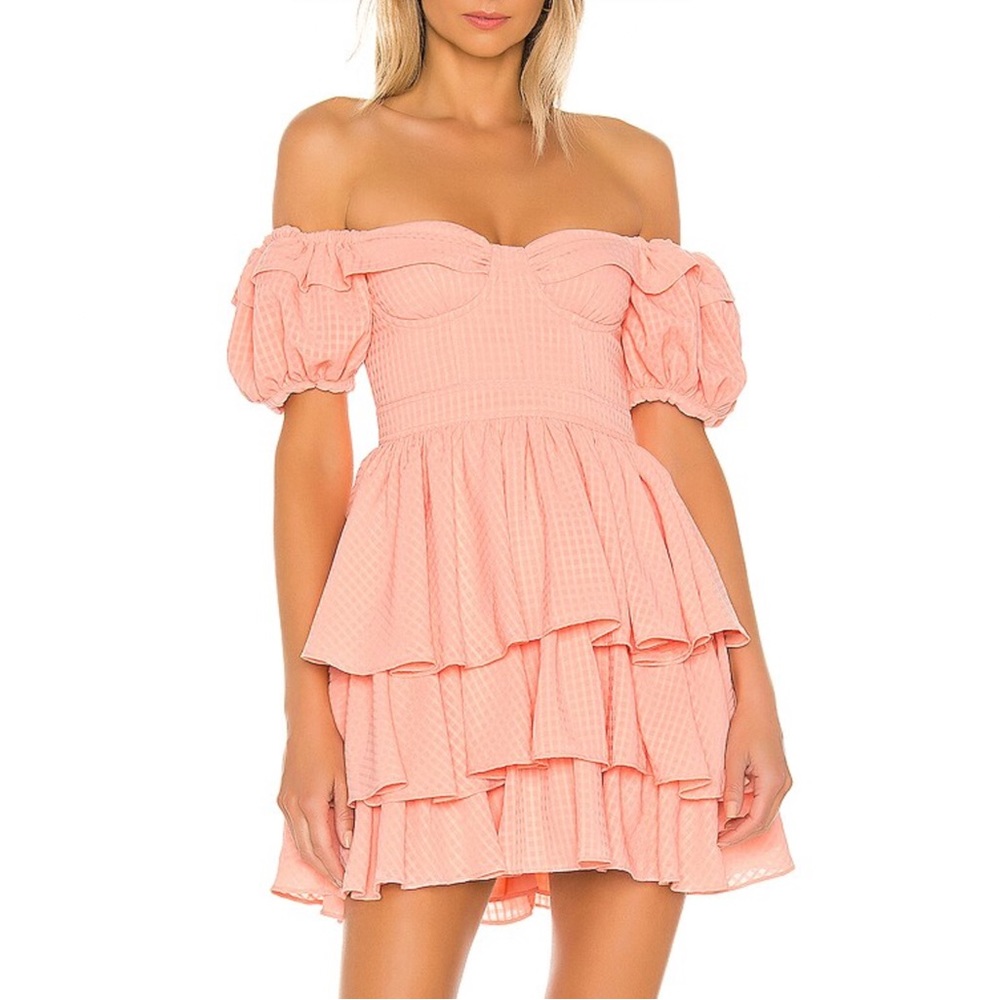 SAFIA PEACH OFF SHOULDER MINI DRESS
